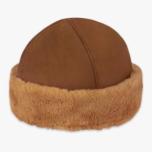 Isotoner Microsuede Beanie with Faux Fur Trim Hat in Cognac